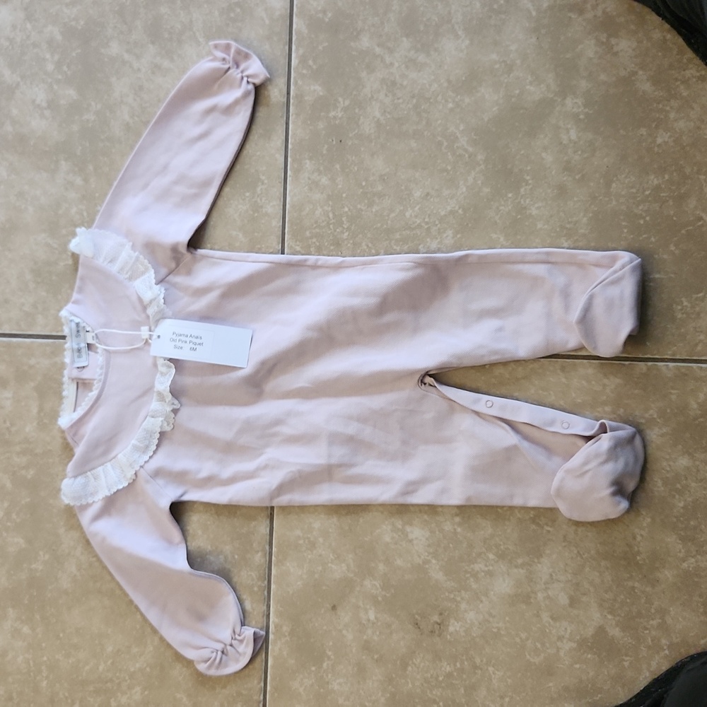 B.S. pink/mauve colored footsie with white lace